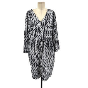Peter Millar Navy Blue White Geometric Print Stripe Drawstring Dress Size XL